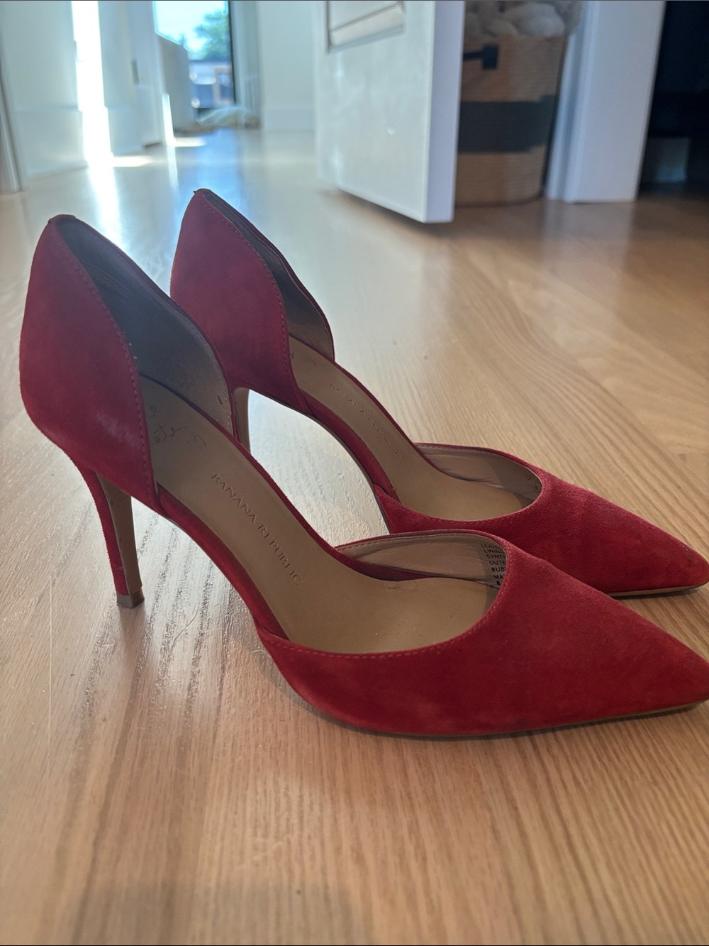 Banana Republic Red Suede D'Orsay Pointed-Toe Heels